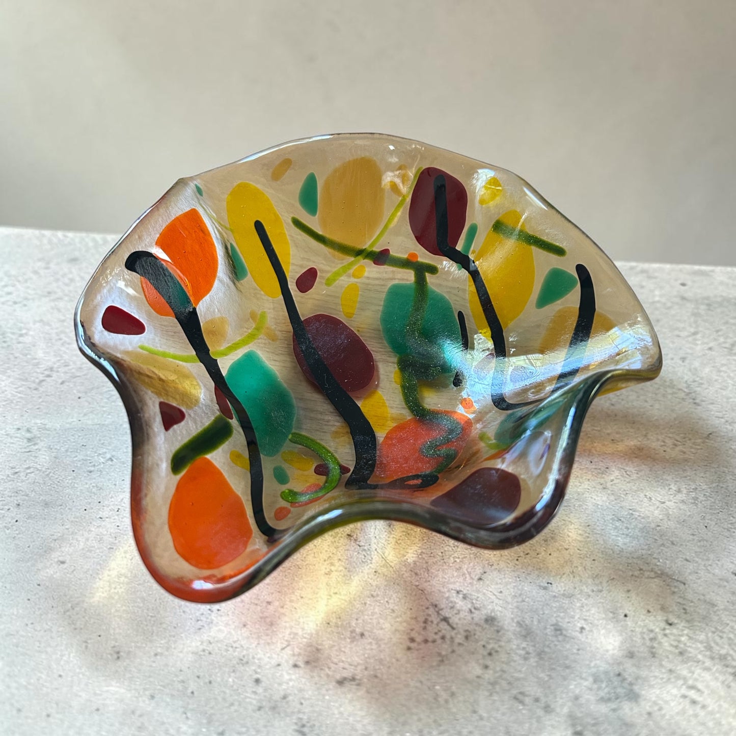 Homemade Medium Fused Glass Bowl with Autumn Leaves and Branches
