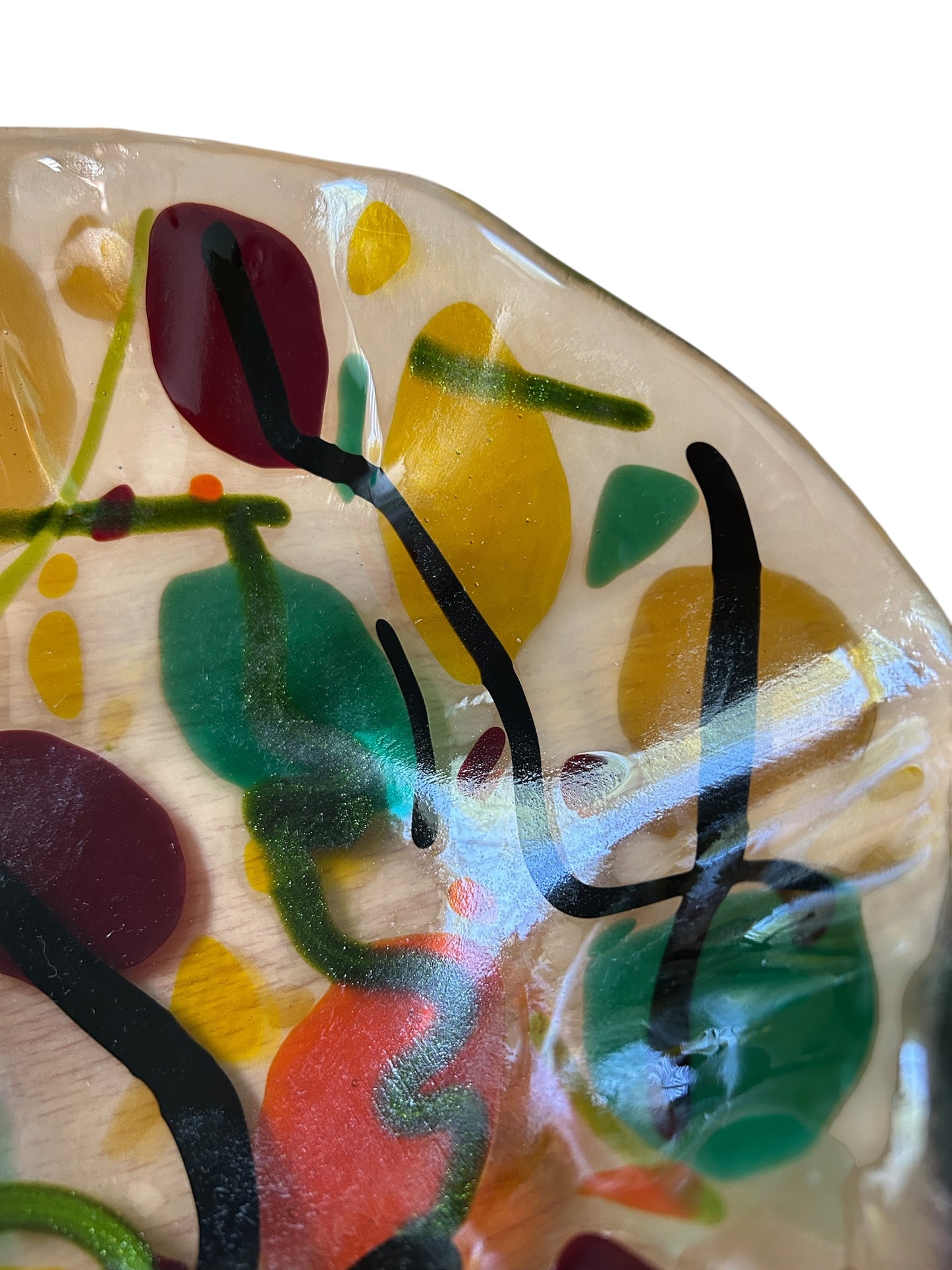 Homemade Medium Fused Glass Bowl with Autumn Leaves and Branches