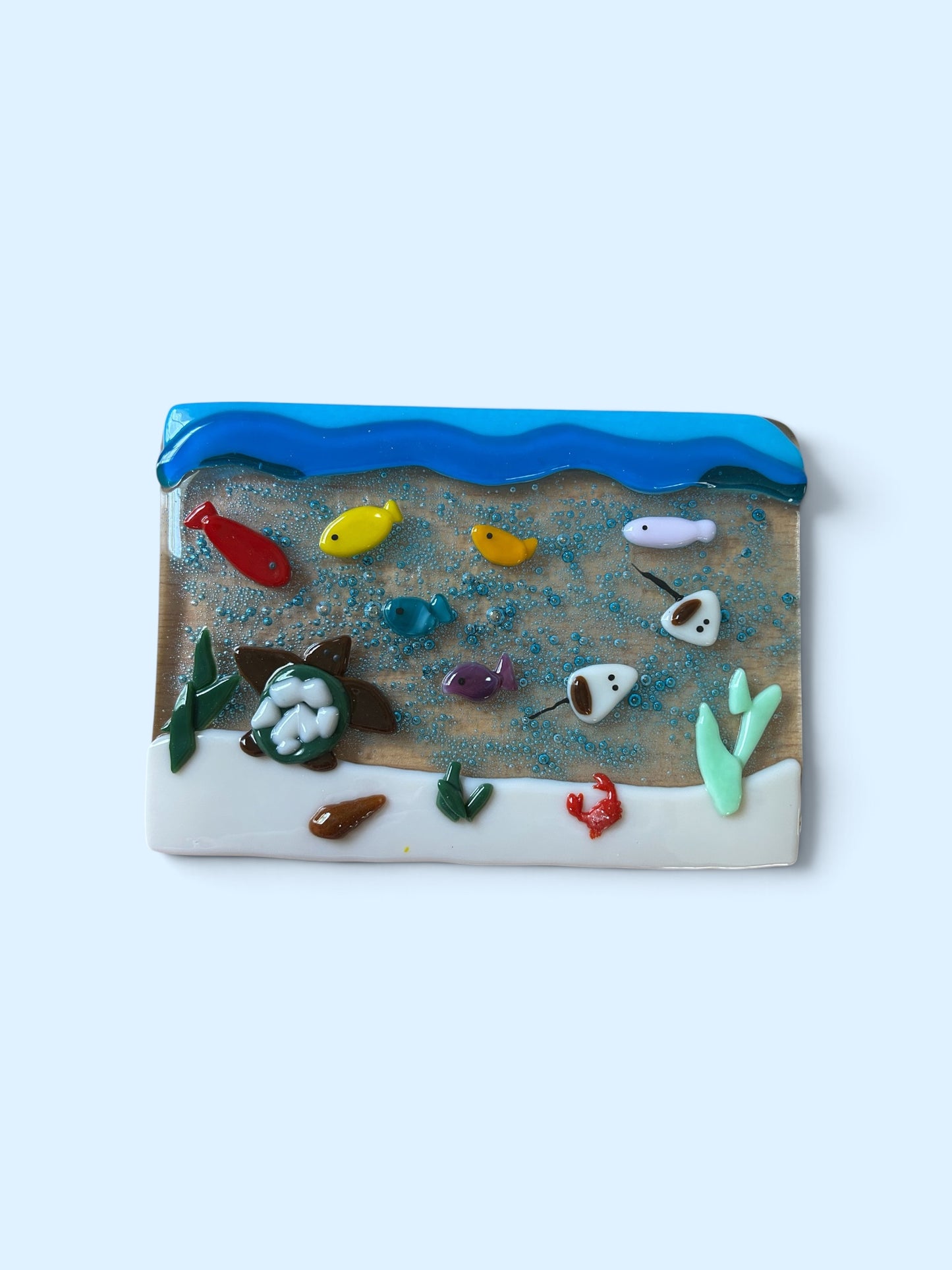 Homemade Fused Glass Panel of Underwater Sea Scene