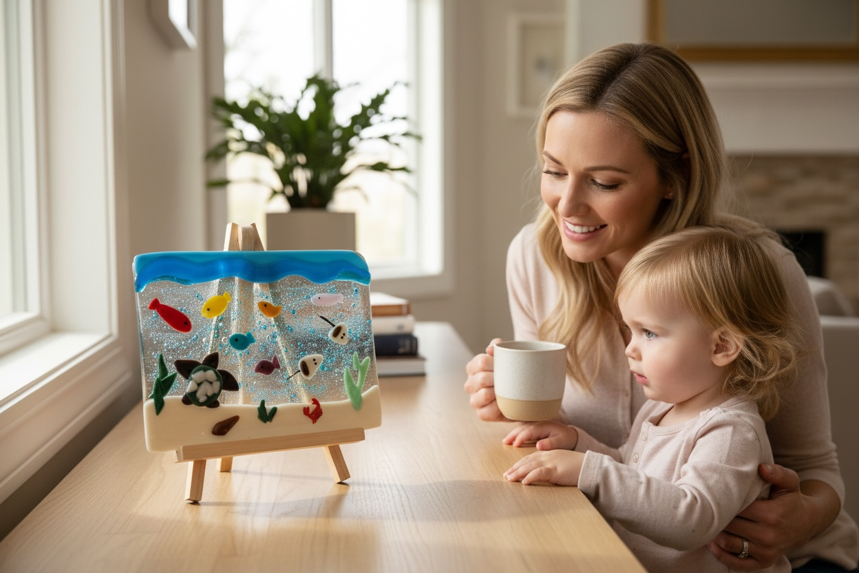Homemade Fused Glass Panel of Underwater Sea Scene