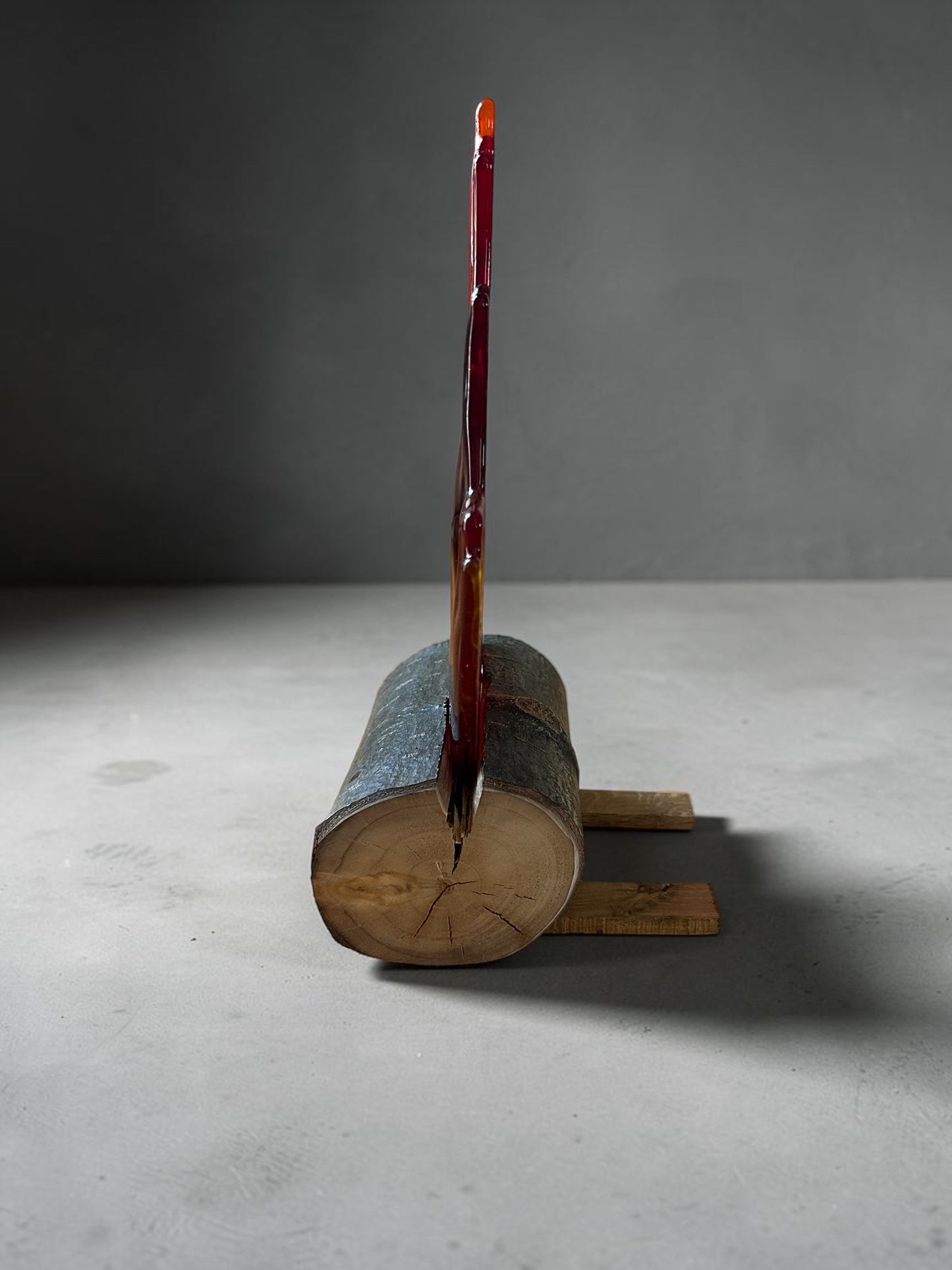 Homemade Fused Glass Flaming Fire and Aspen Wood Sculpture