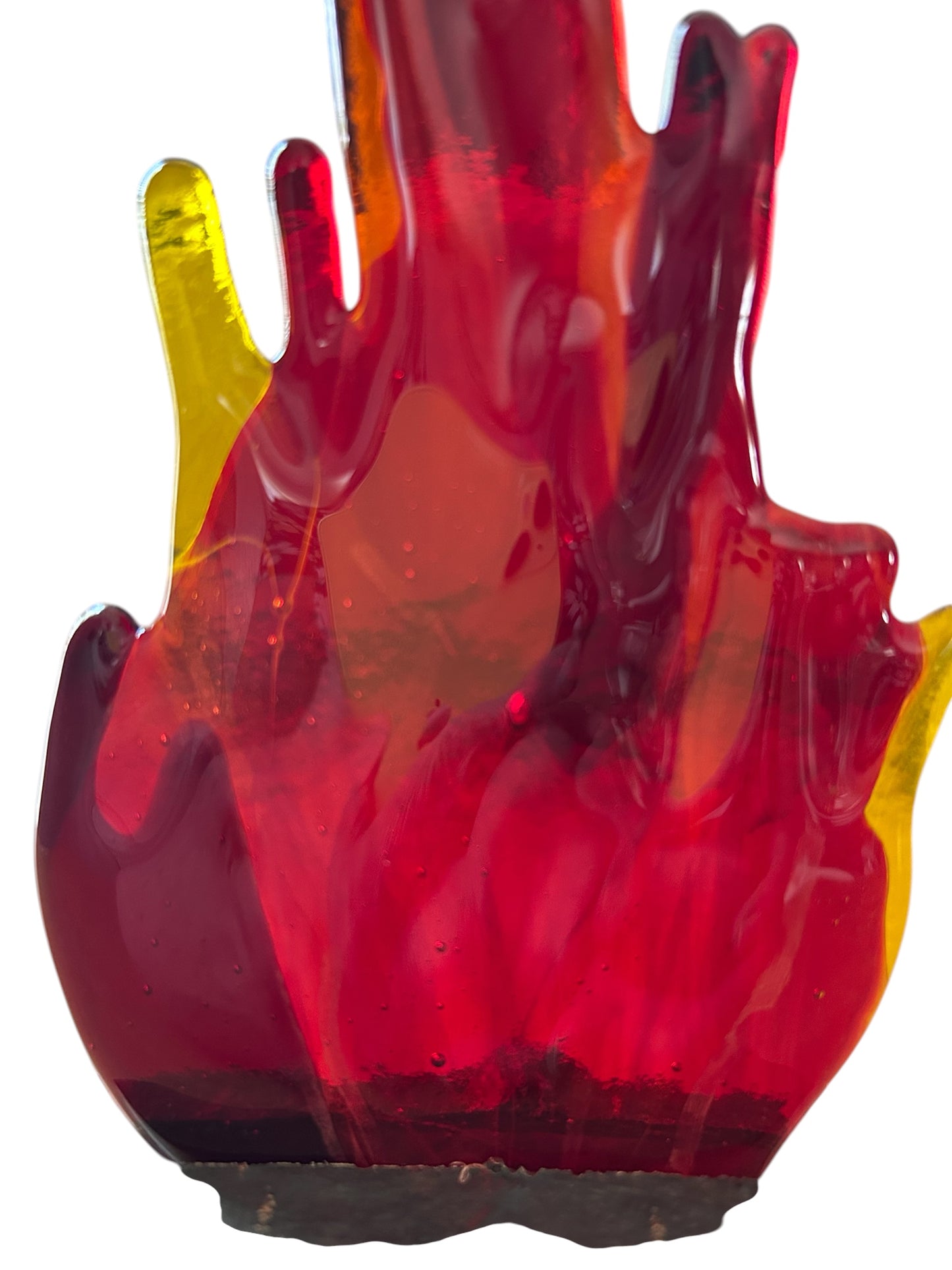 Homemade Fused Glass Flaming Fire and Aspen Wood Sculpture