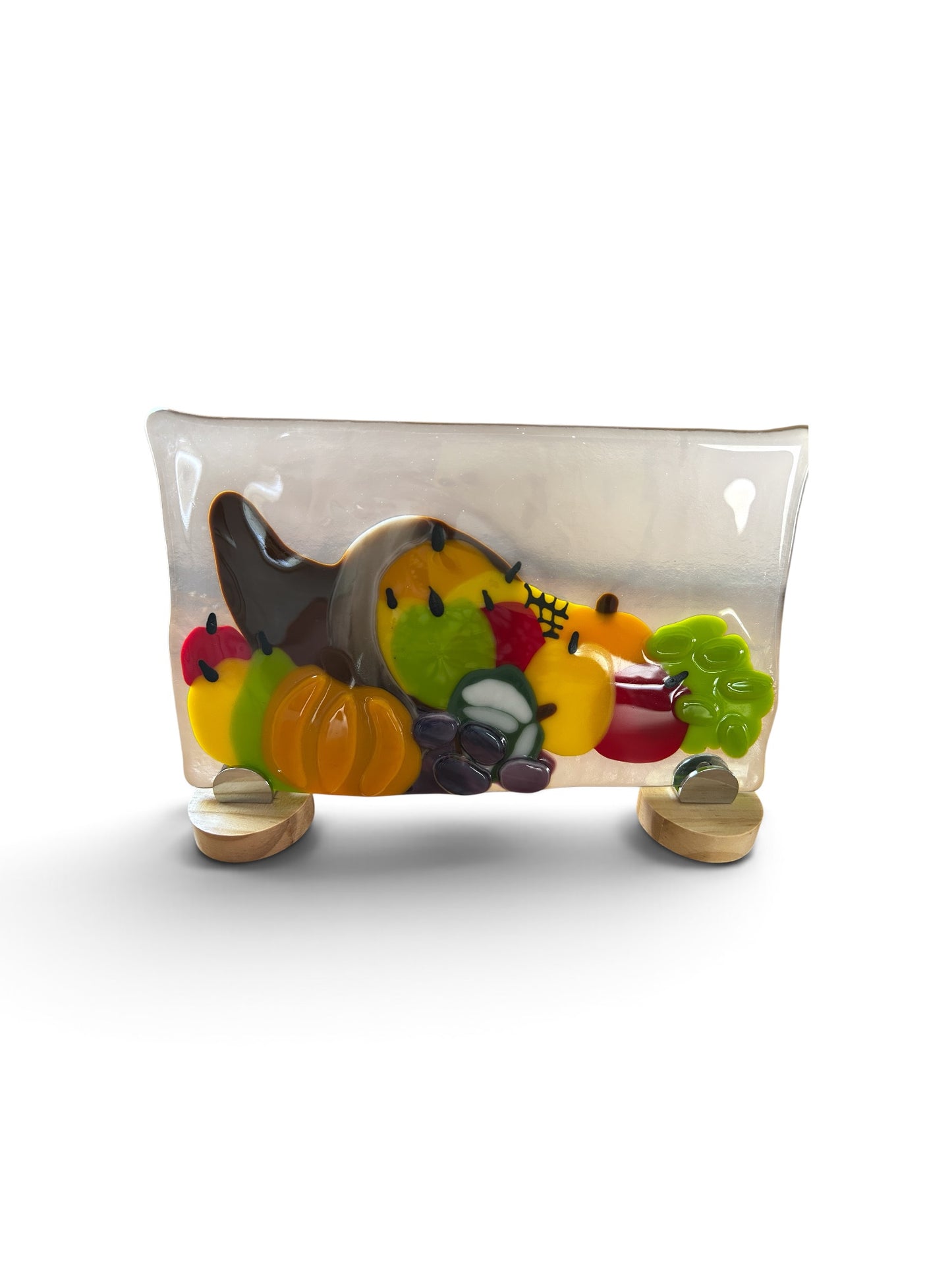 Homemade Fused Glass Panel of a Thanksgiving Cornucopia