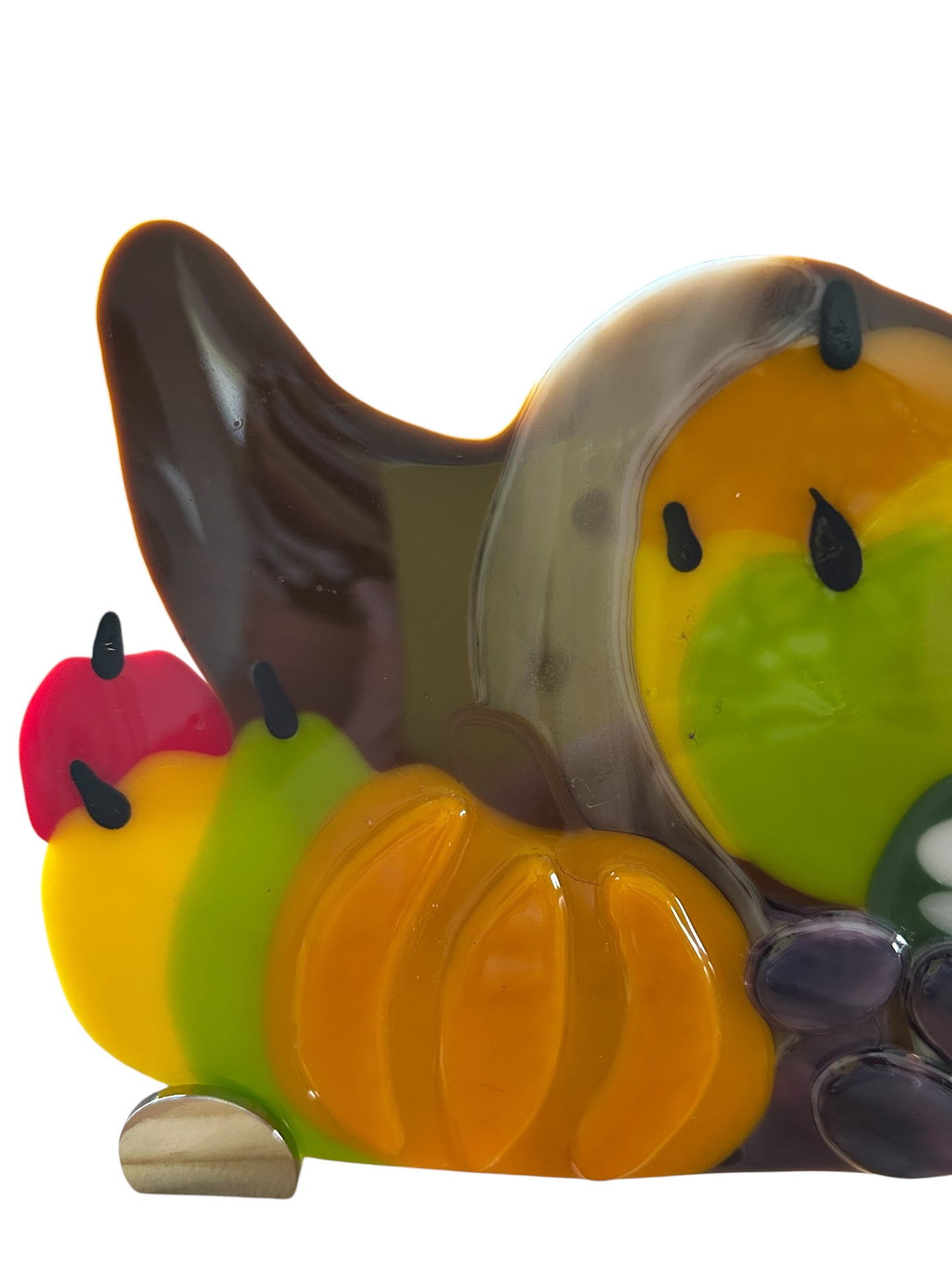 Homemade Fused Glass Panel of a Thanksgiving Cornucopia