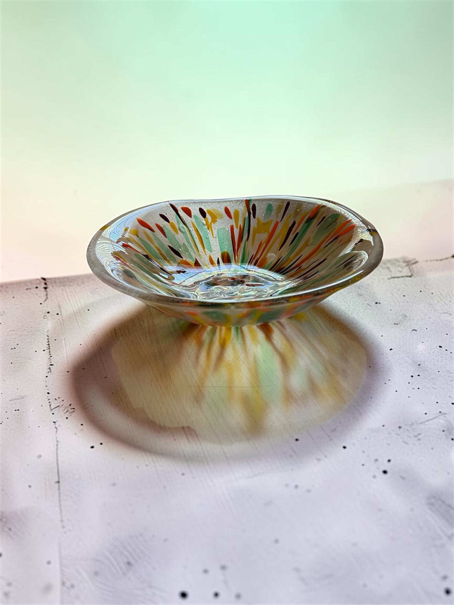 Homemade Large Fused Glass Bowl in Autumn Colors
