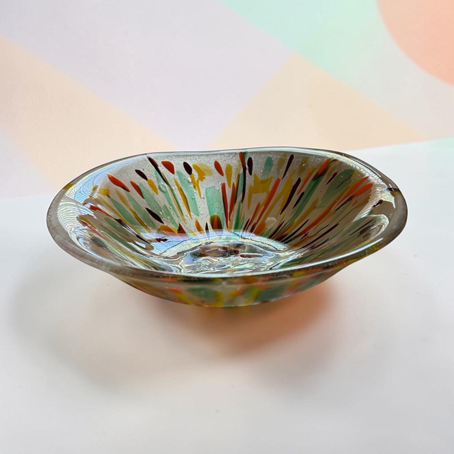 Homemade Large Fused Glass Bowl in Autumn Colors