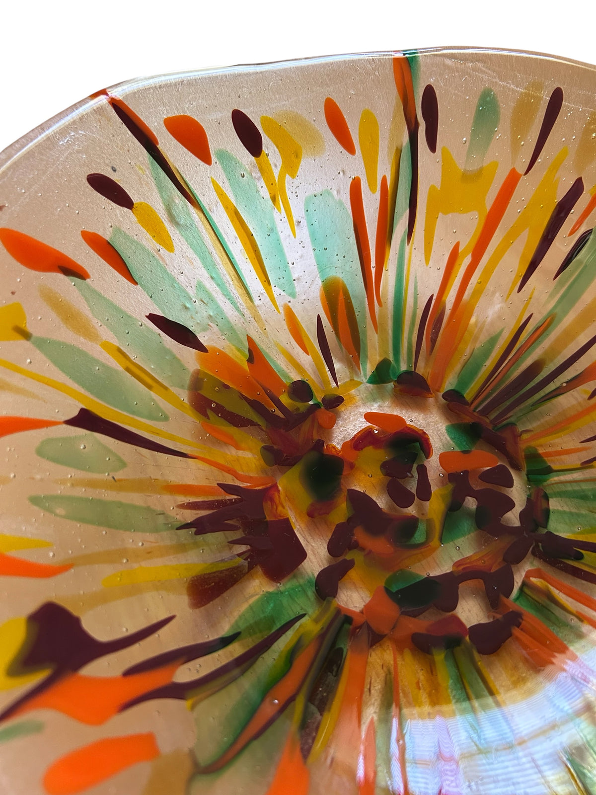 Homemade Large Fused Glass Bowl in Autumn Colors