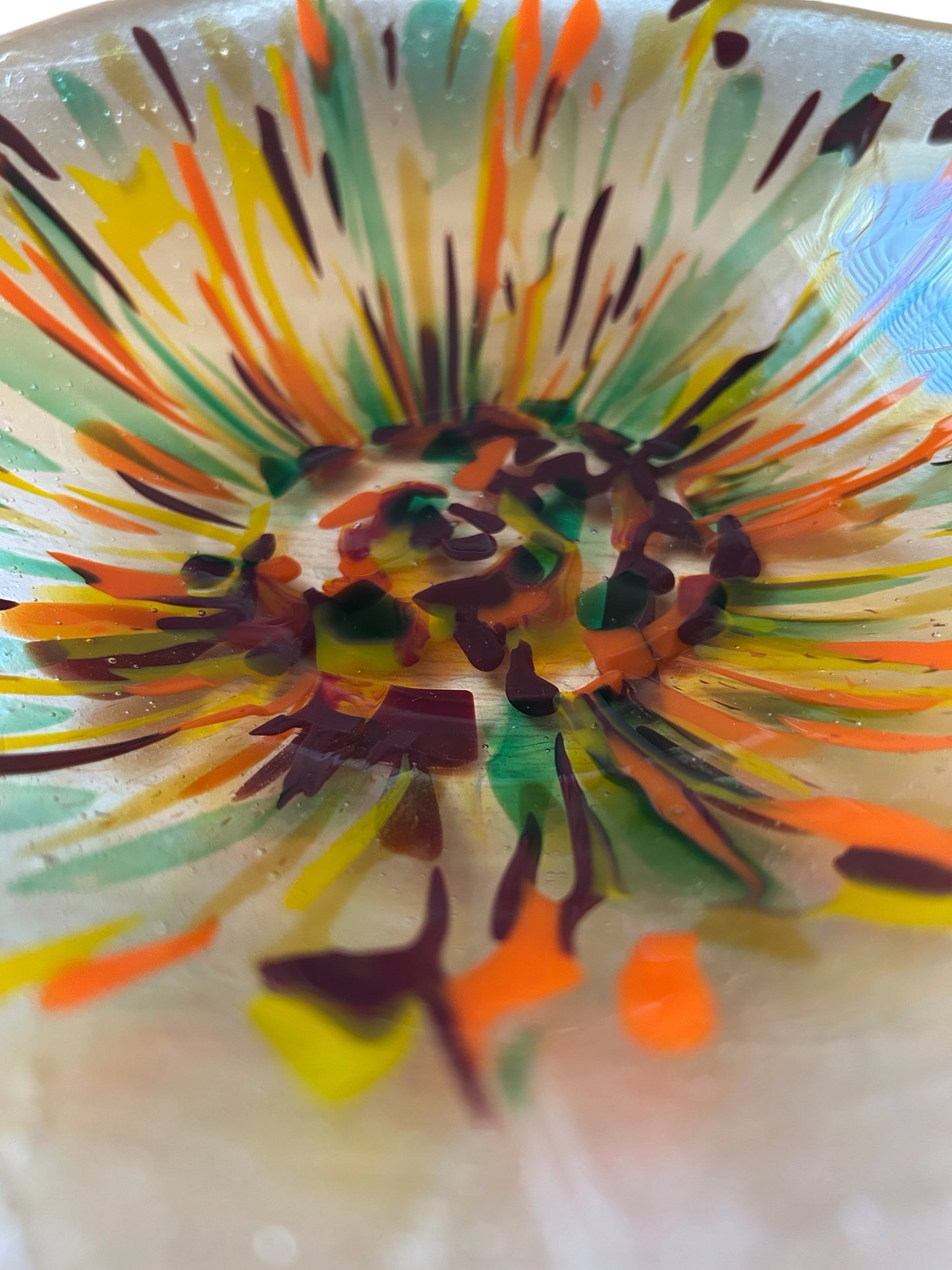 Homemade Large Fused Glass Bowl in Autumn Colors