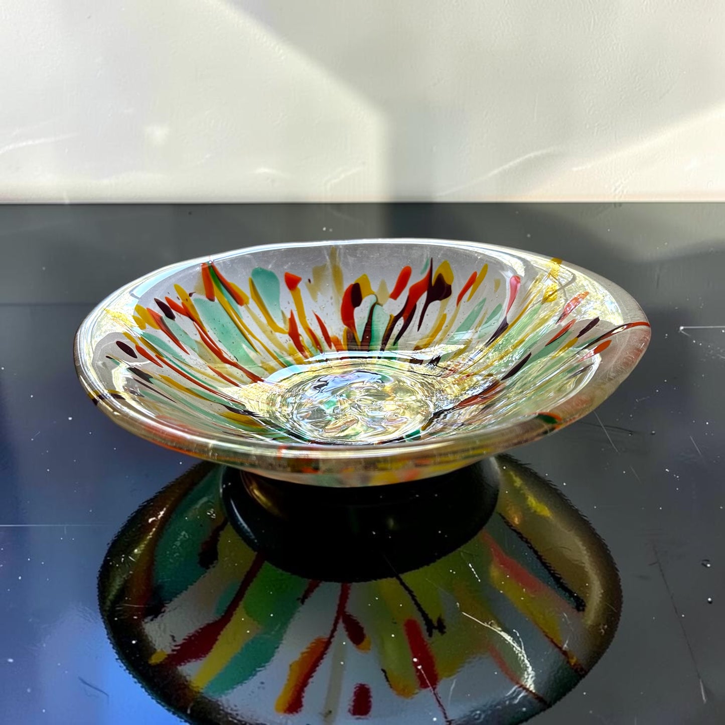 Homemade Large Fused Glass Bowl in Autumn Colors