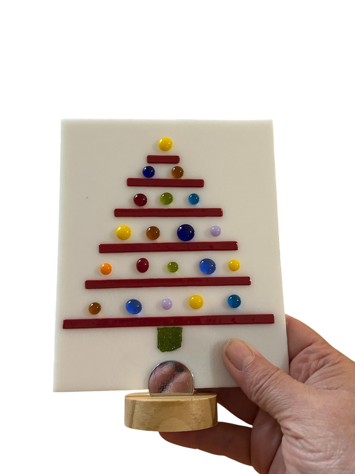 Homemade Fused Glass Abstract Christmas Tree with Multicolor Lights