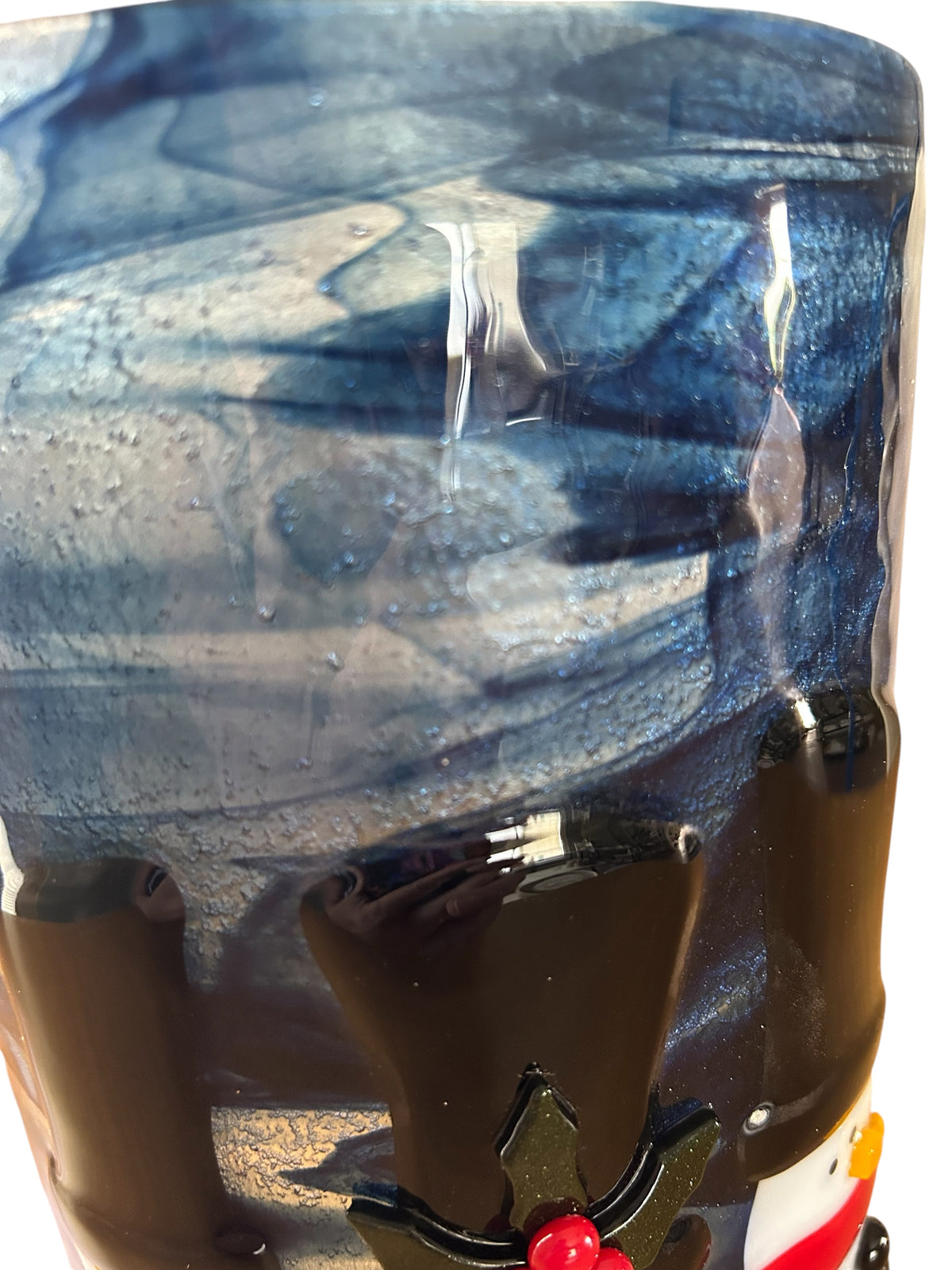 Homemade Fused Glass Candle Shield with Snowmen