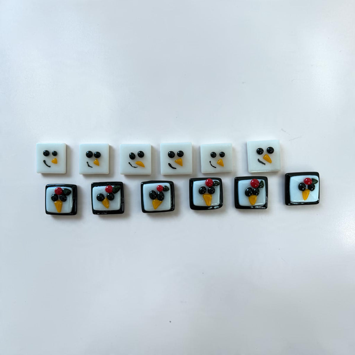 Homemade Fused Glass Snowman or Penguin Pins