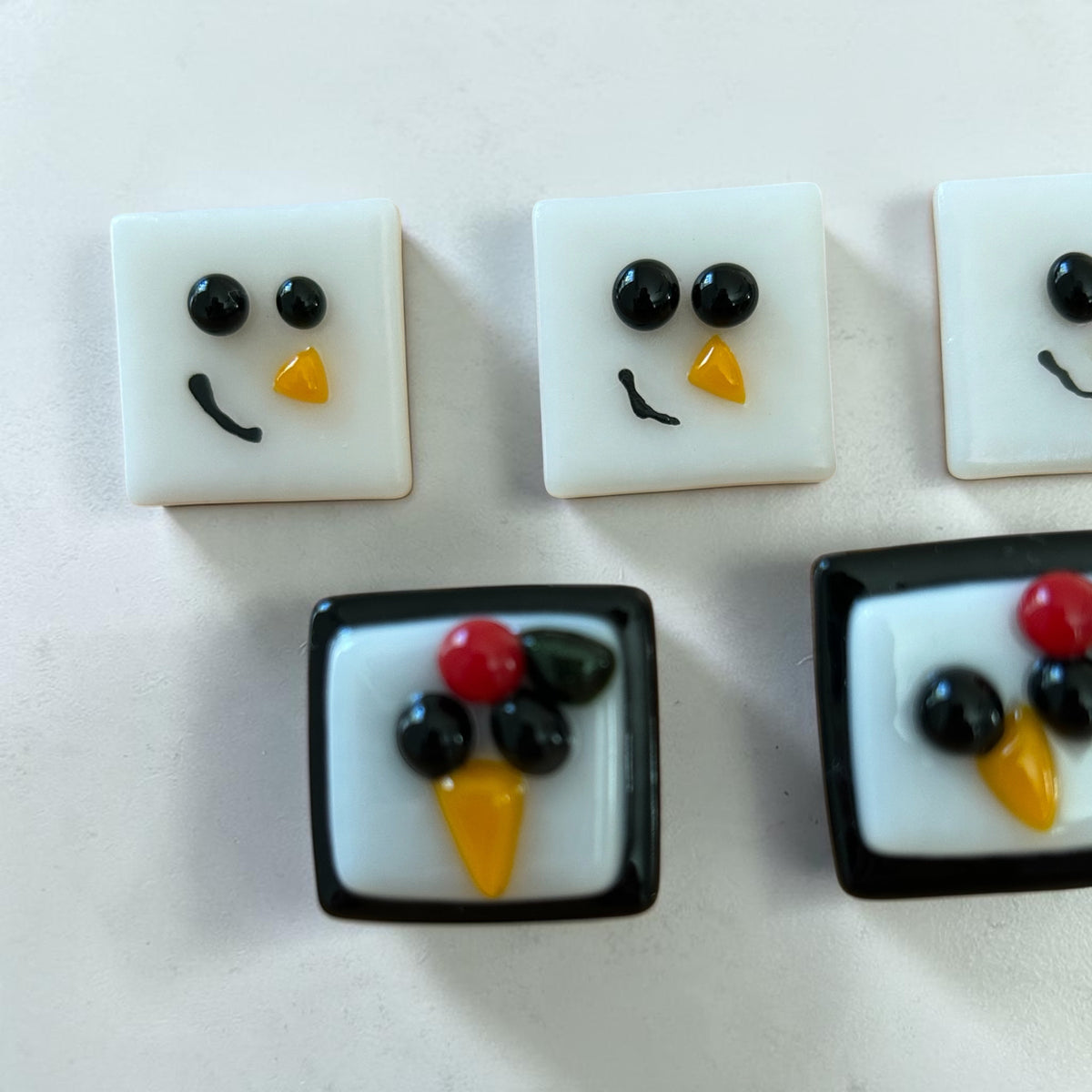 Homemade Fused Glass Snowman or Penguin Pins