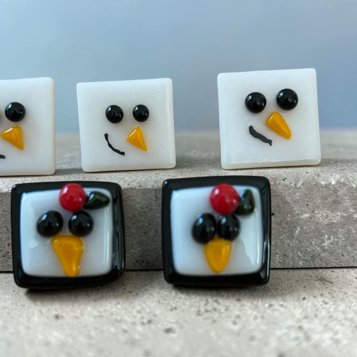 Homemade Fused Glass Snowman or Penguin Pins