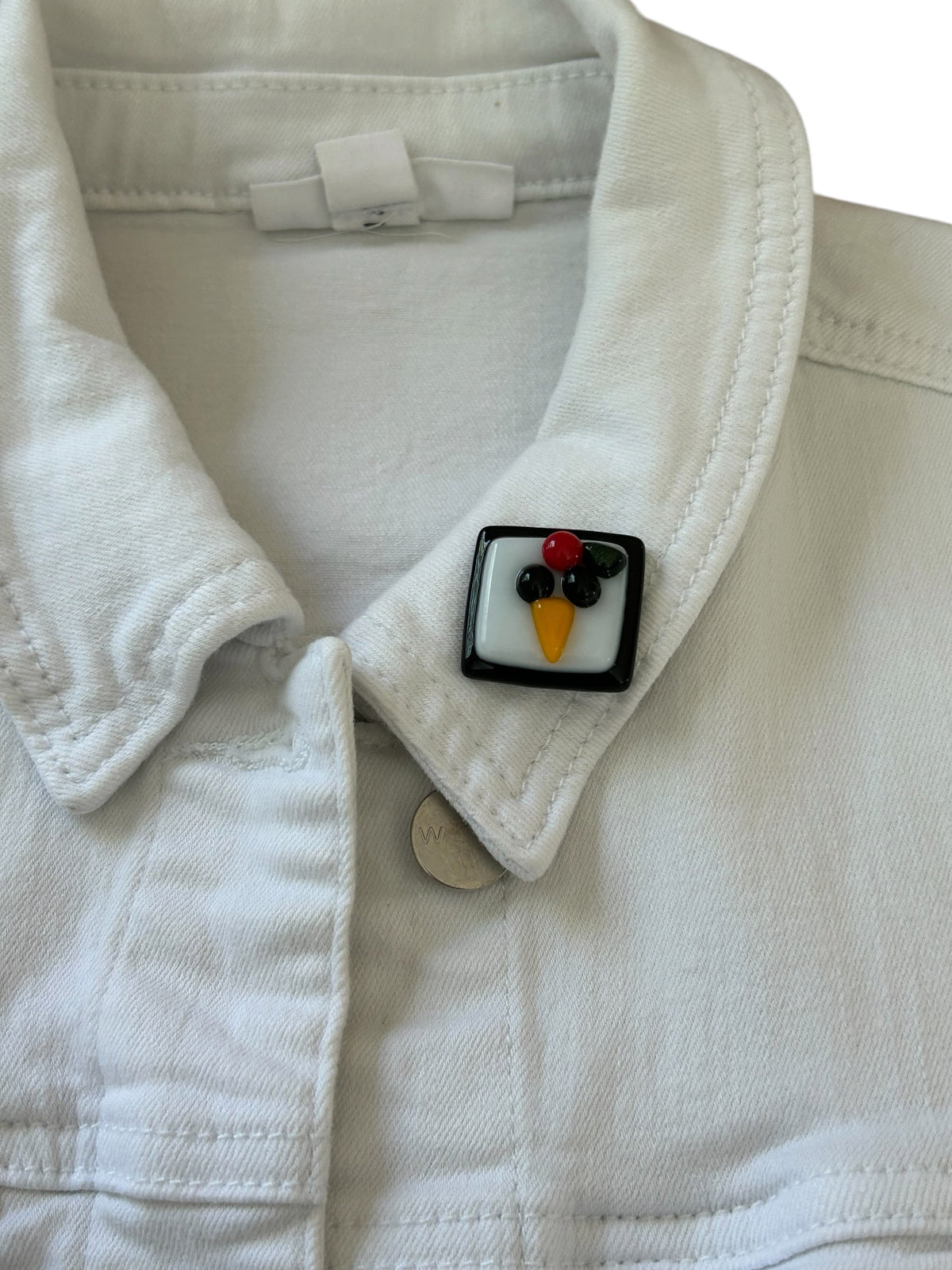 Homemade Fused Glass Snowman or Penguin Pins