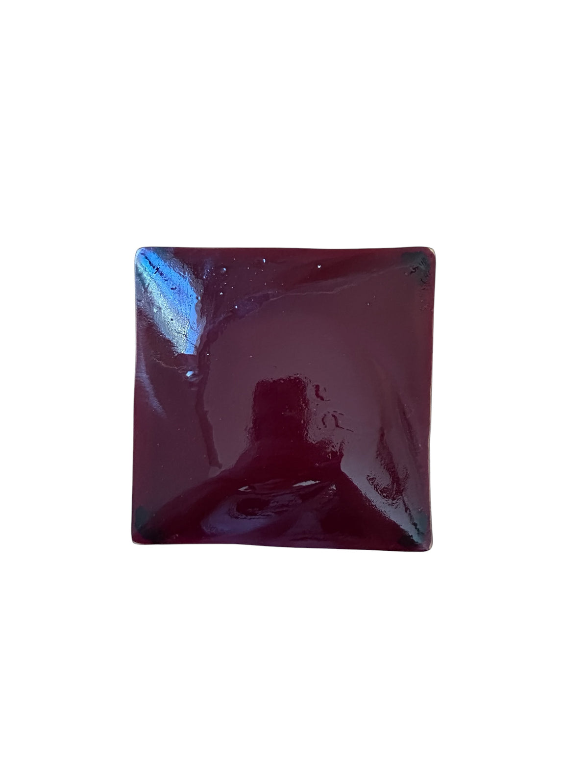 Homemade Fused Glass Christmas Tray with Ghost Images of Santa and Holly Berries in Garnet Red