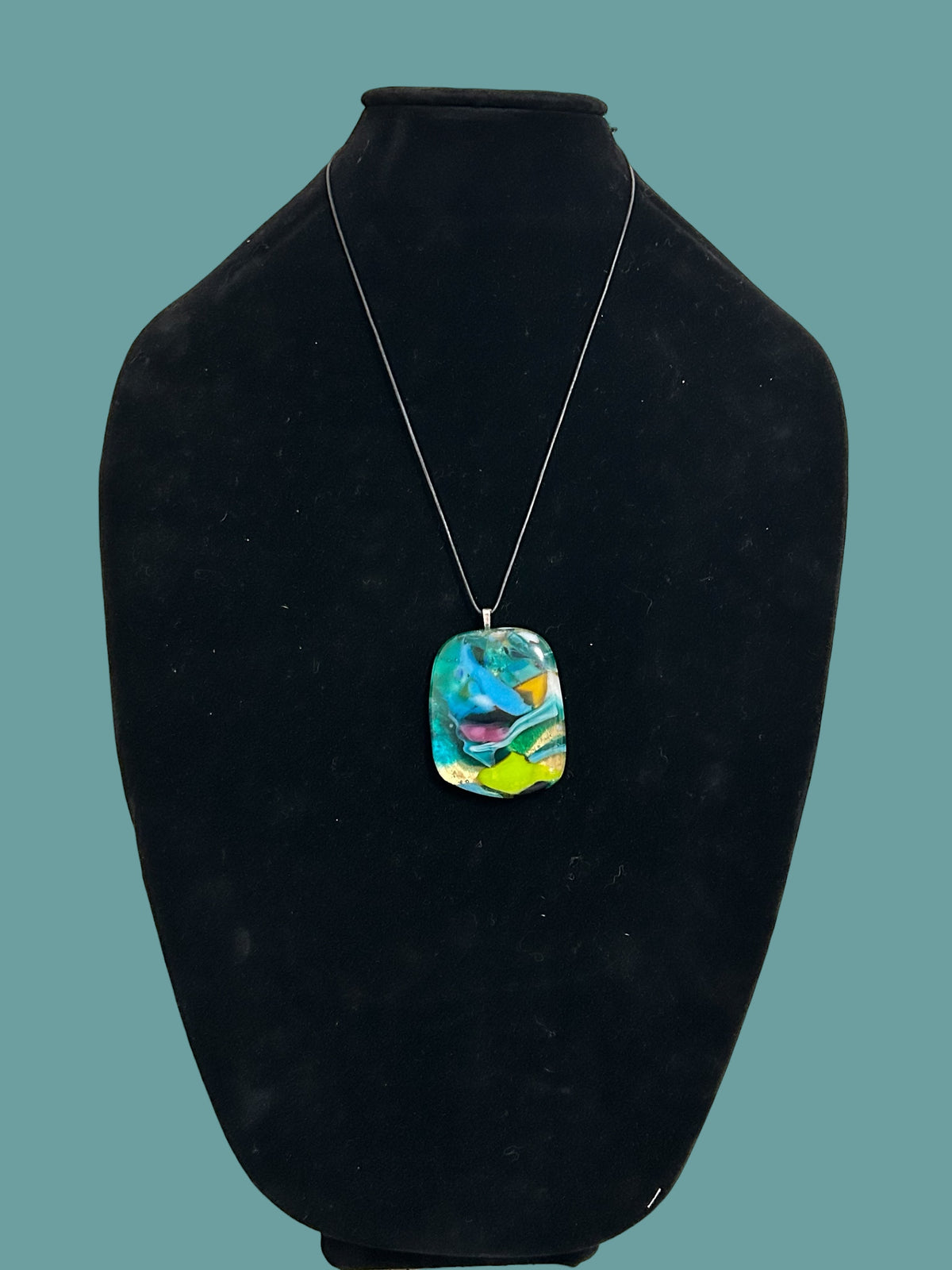 Fused Glass Pendant Necklace Winter #3, Kiln-Formed Glass with Liquid Gold Leaf and Adjustable Leather Cord