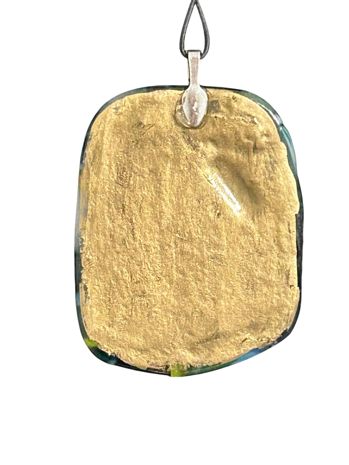 Fused Glass Pendant Necklace Winter #3, Kiln-Formed Glass with Liquid Gold Leaf and Adjustable Leather Cord
