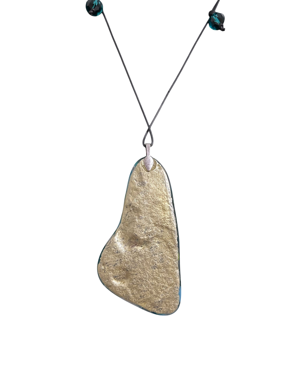 Fused Glass Pendant Necklace Winter #2, Kiln-Formed Glass with Liquid Gold Leaf and Adjustable Leather Cord