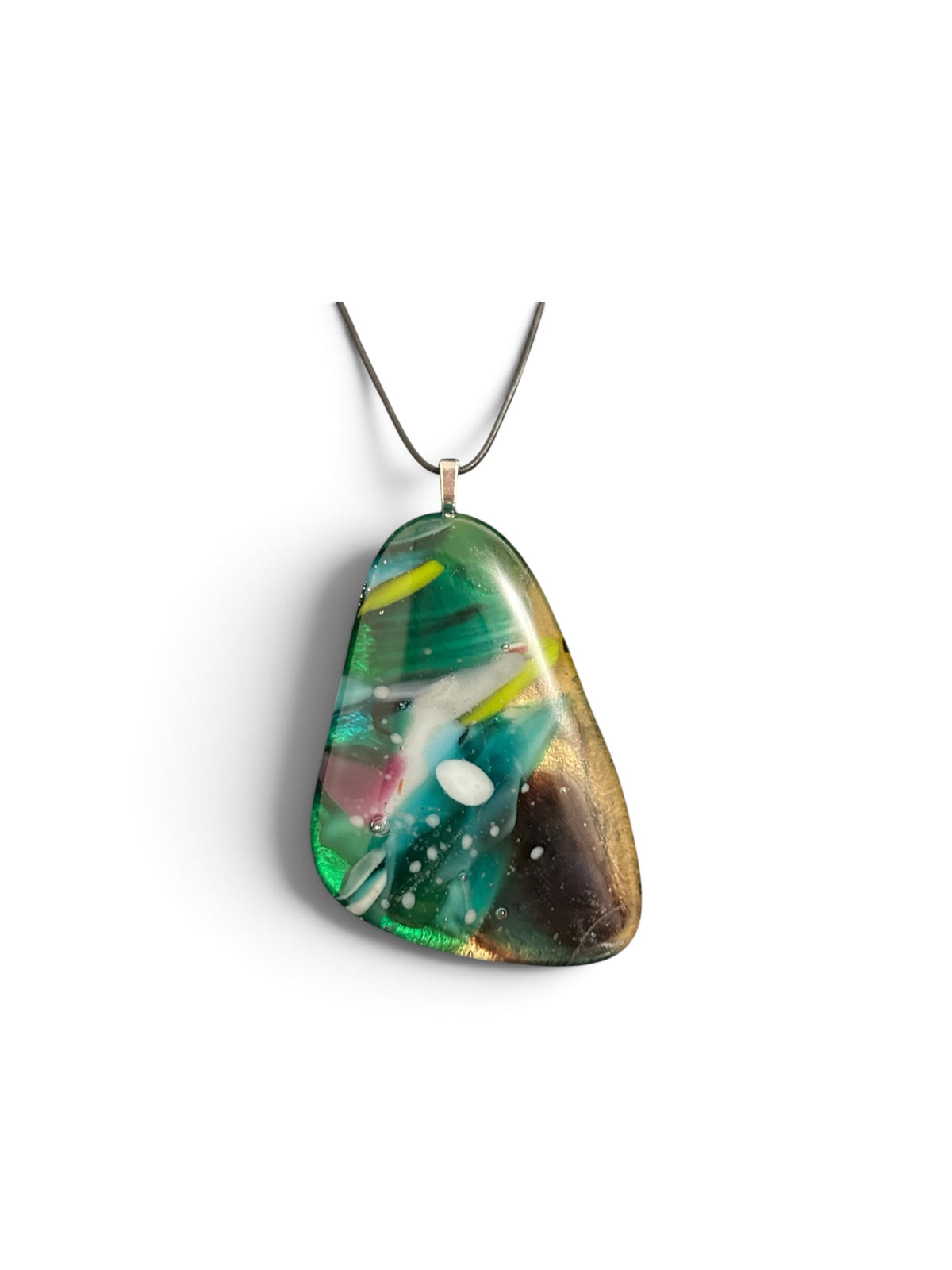 Kiln-Formed Glass Pendant Necklace Winter #1 with Adjustable Leather Cord and Gold Leaf