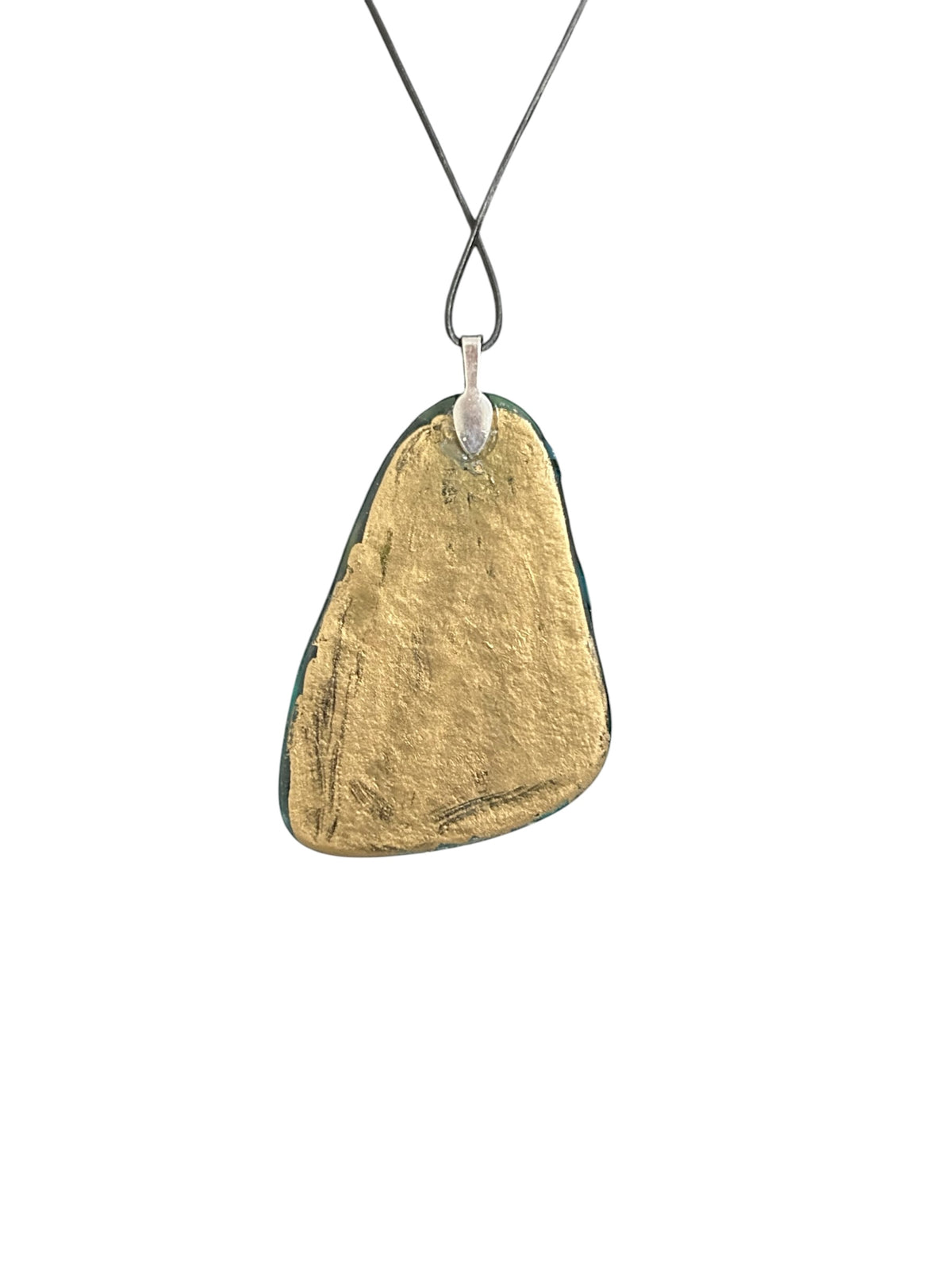 Kiln-Formed Glass Pendant Necklace Winter #1 with Adjustable Leather Cord and Gold Leaf