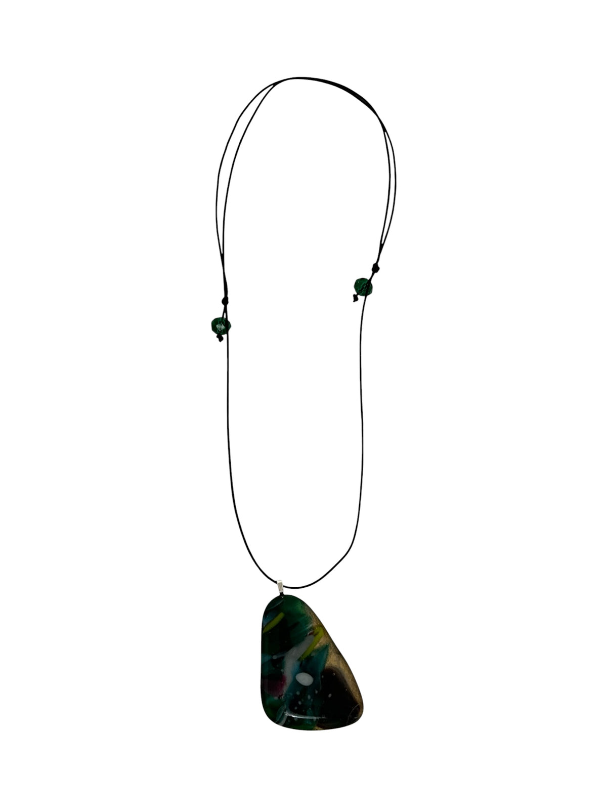 Kiln-Formed Glass Pendant Necklace Winter #1 with Adjustable Leather Cord and Gold Leaf