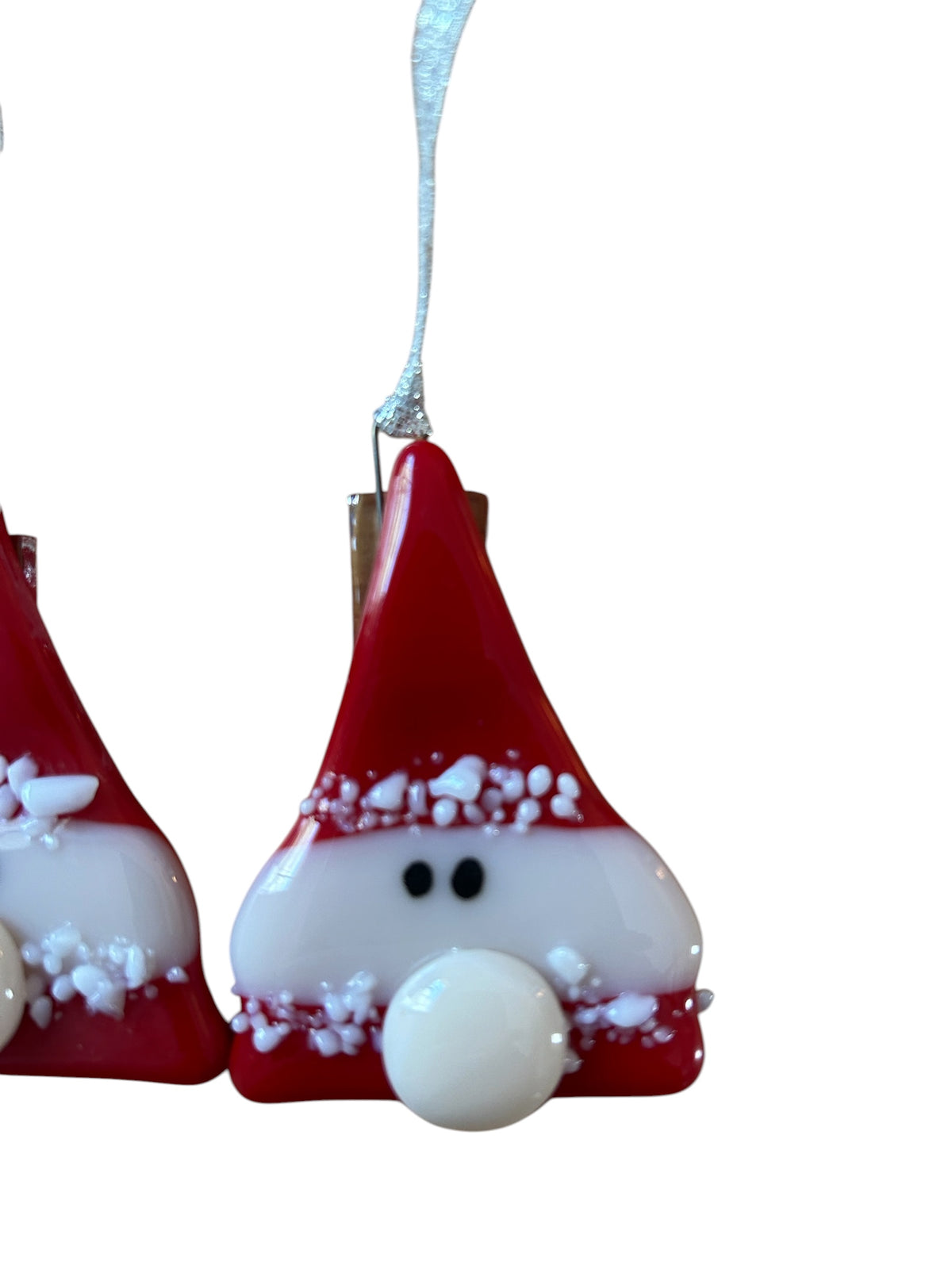 Big-Nose Santa Fused Glass Christmas Ornament Set of 3 with Silver Lame Ribbon