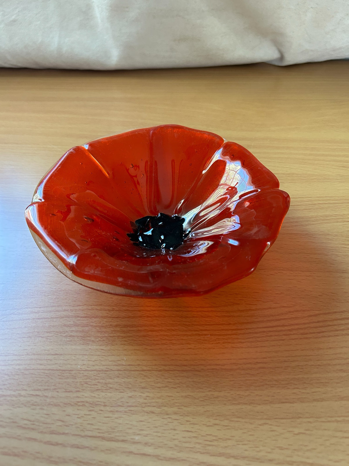Homemade Fused Glass Bowl with Orange Flower Design