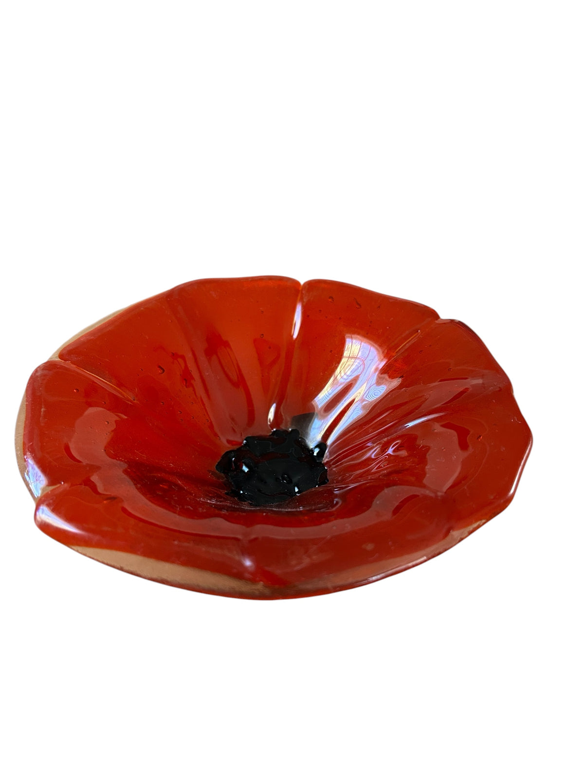 Homemade Fused Glass Bowl with Orange Flower Design