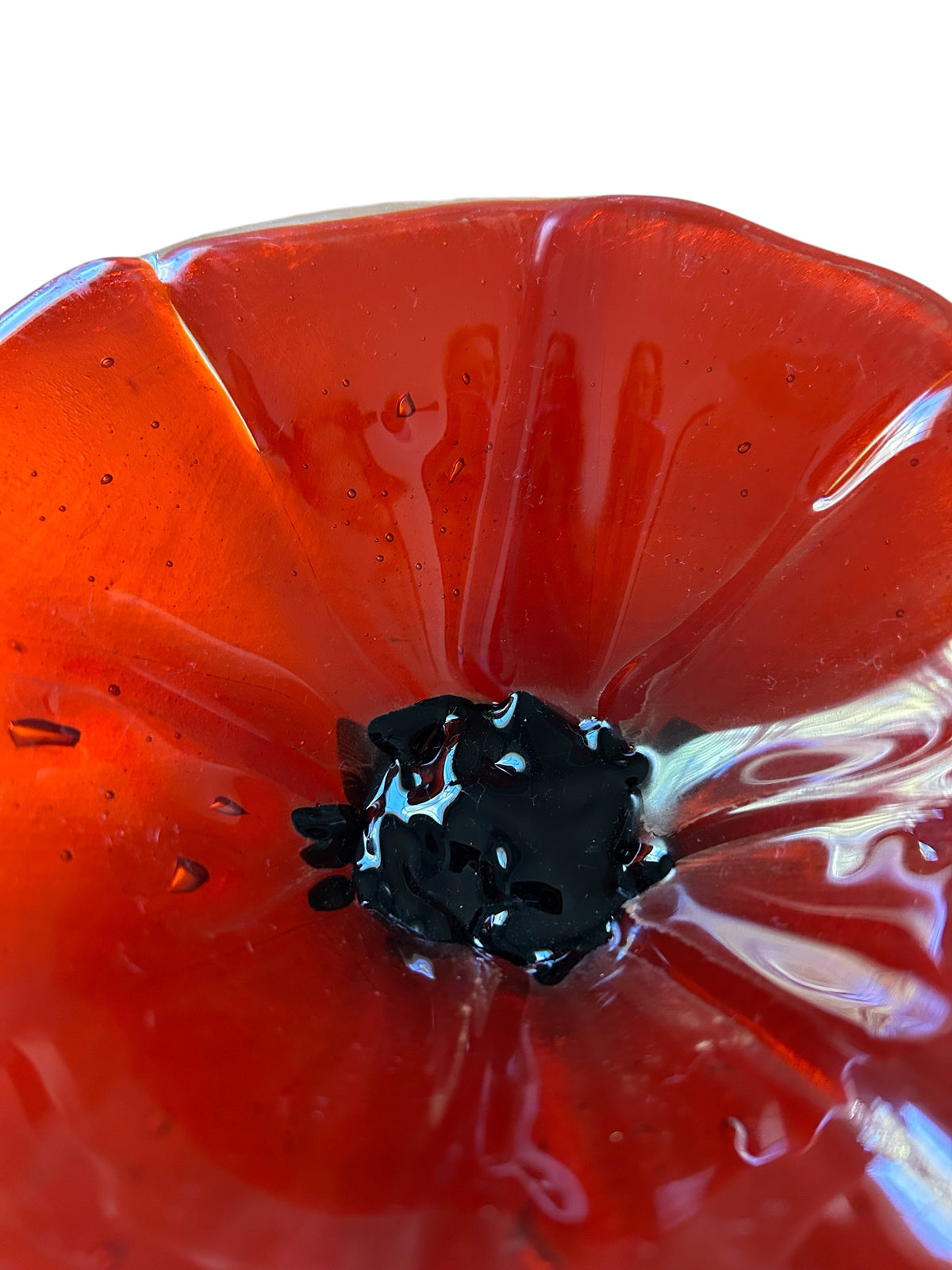 Homemade Fused Glass Bowl with Orange Flower Design