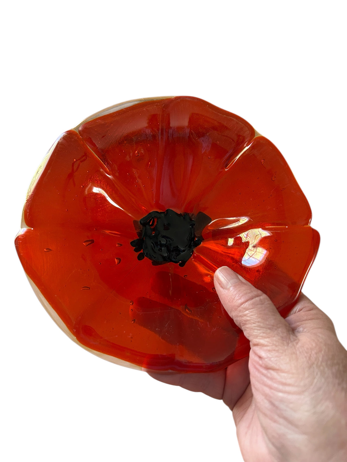 Homemade Fused Glass Bowl with Orange Flower Design