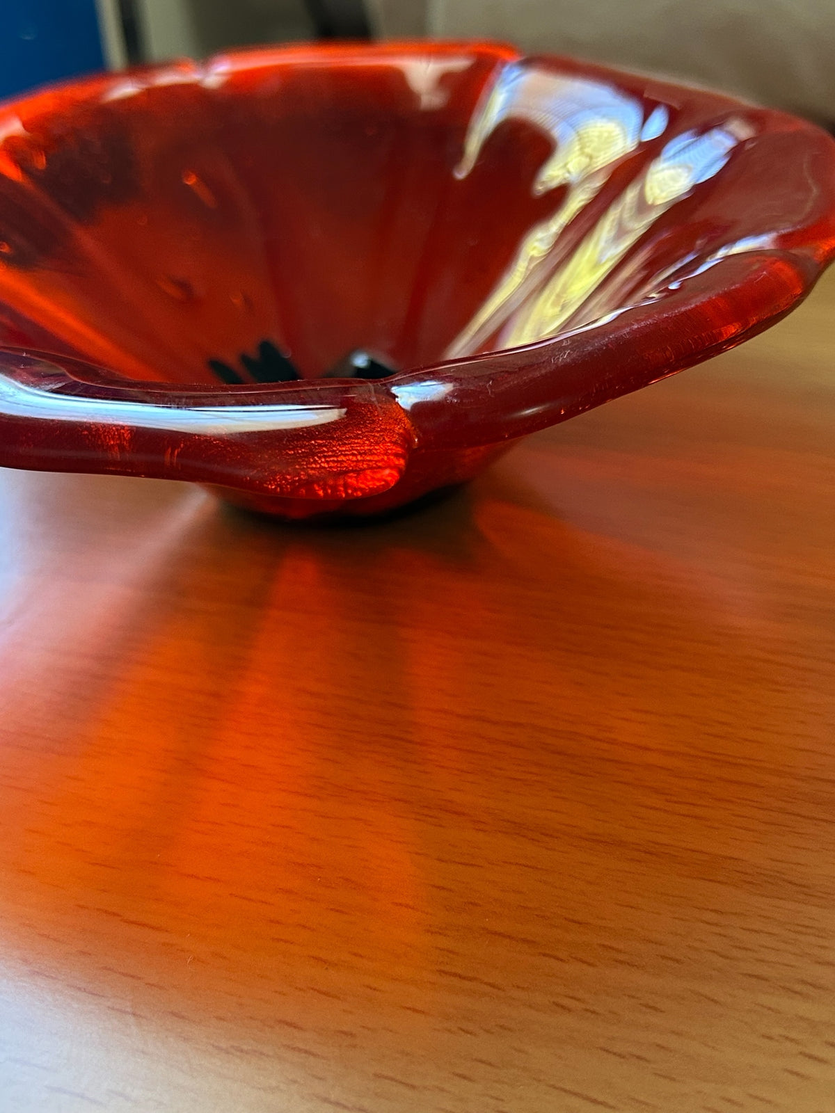 Homemade Fused Glass Bowl with Orange Flower Design