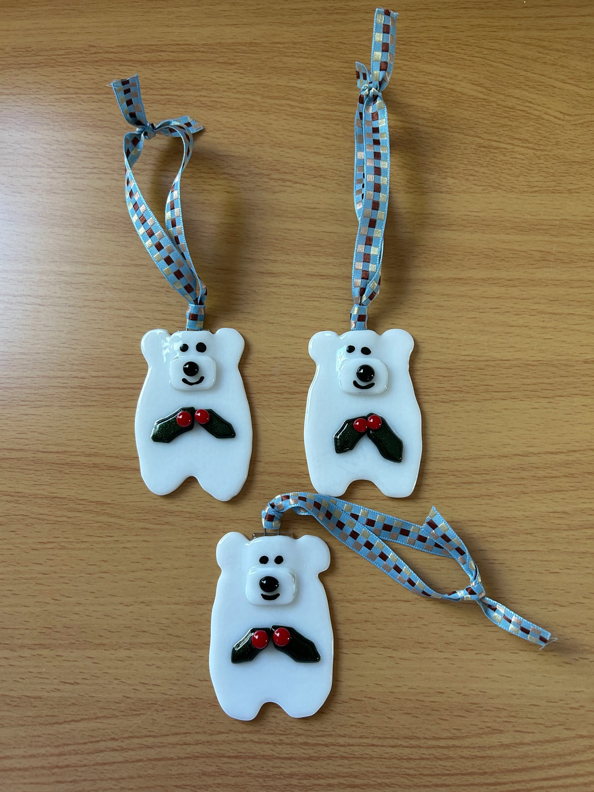 Festive Fused Glass Polar Bear Christmas Ornament