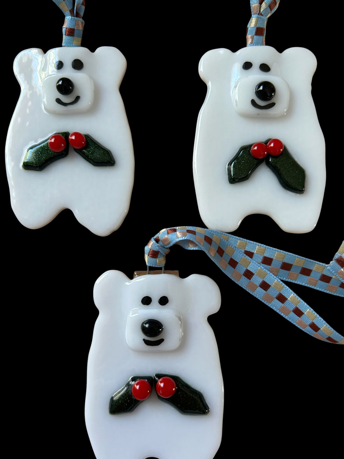 Festive Fused Glass Polar Bear Christmas Ornament