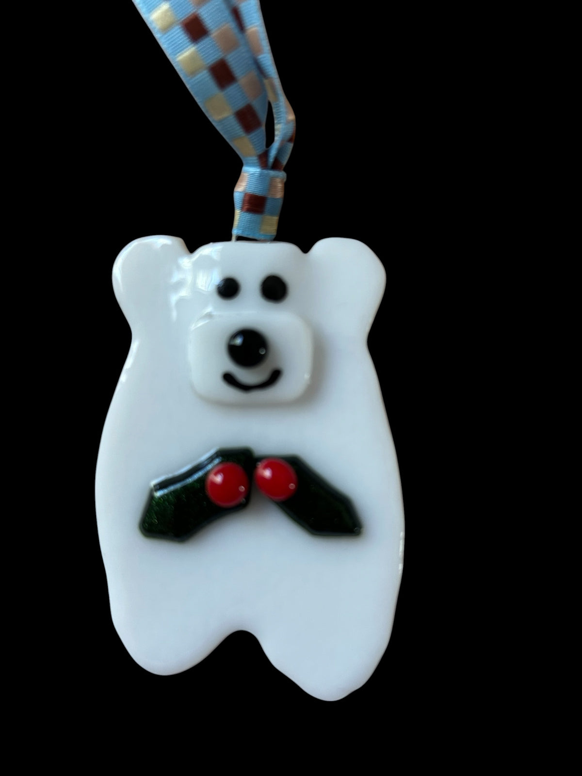 Festive Fused Glass Polar Bear Christmas Ornament