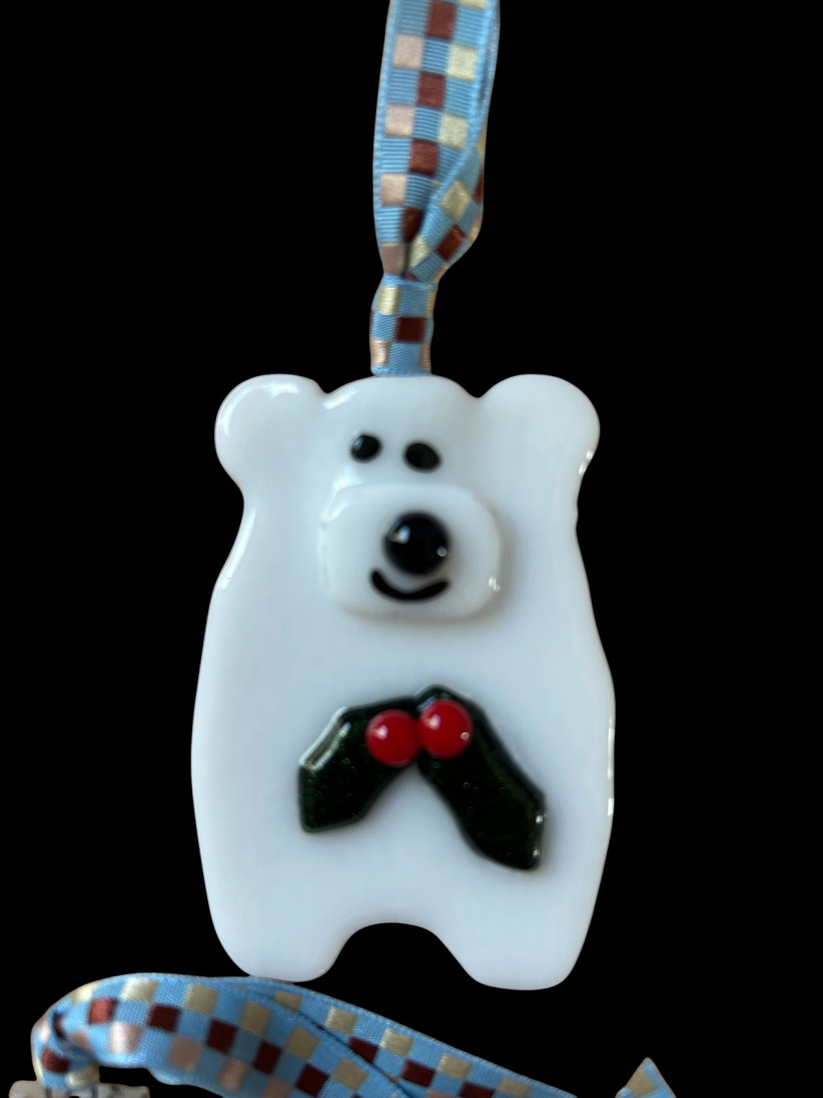 Festive Fused Glass Polar Bear Christmas Ornament