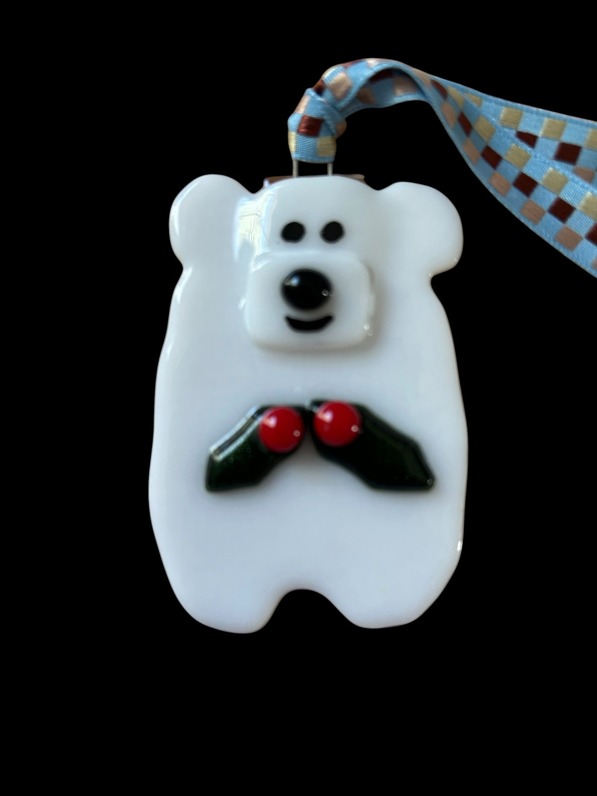 Festive Fused Glass Polar Bear Christmas Ornament