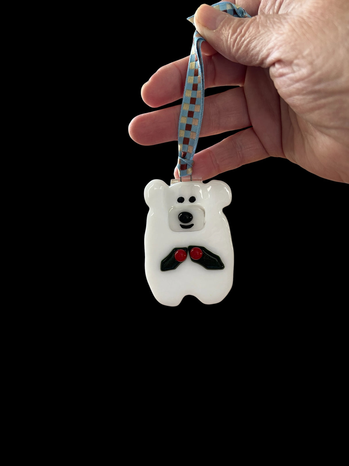 Festive Fused Glass Polar Bear Christmas Ornament