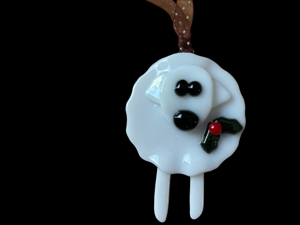 Fused Glass Christmas Ornament, Sheep Design, 3 Inch, Black or White