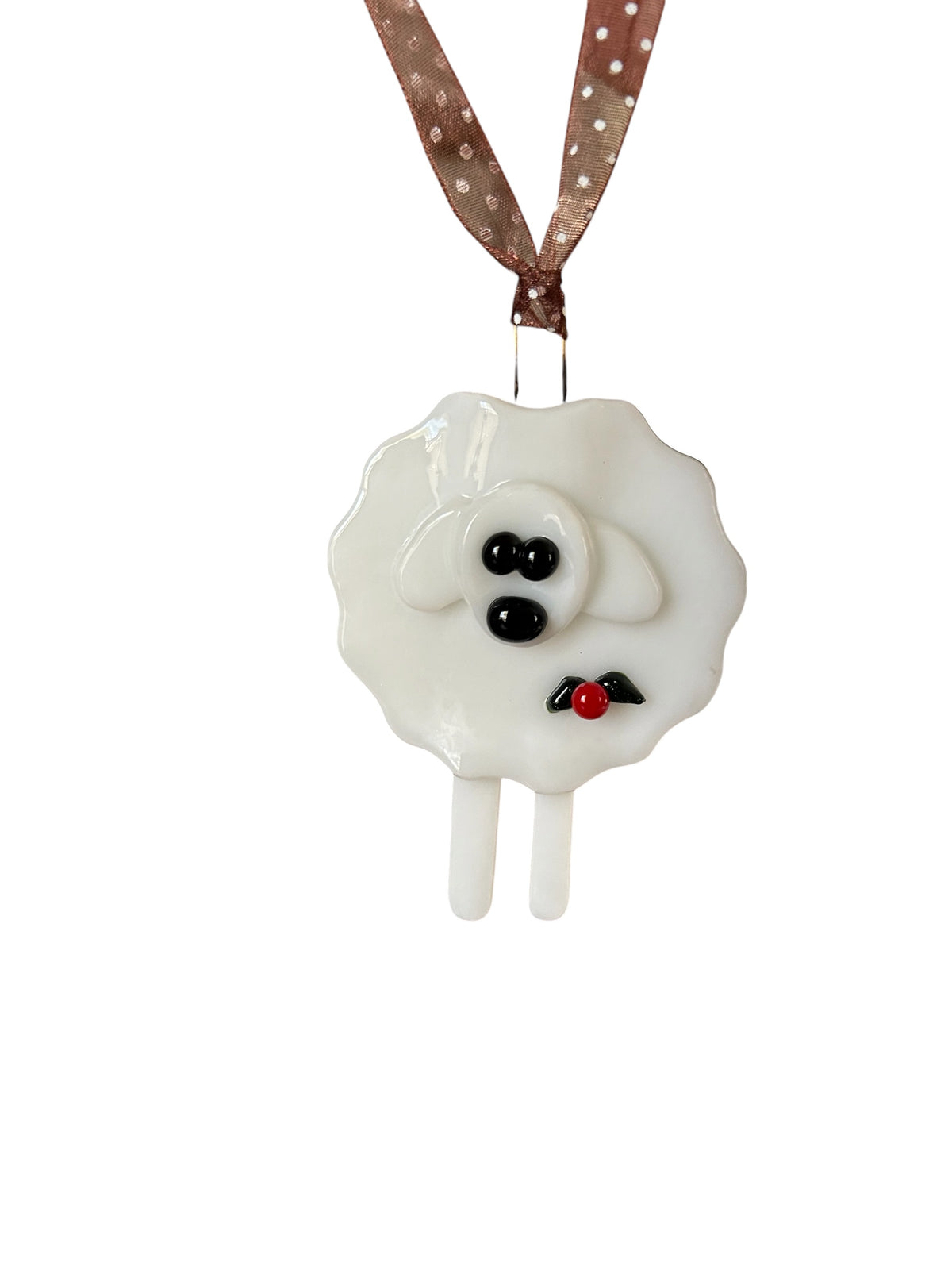 Fused Glass Christmas Ornament, Sheep Design, 3 Inch, Black or White