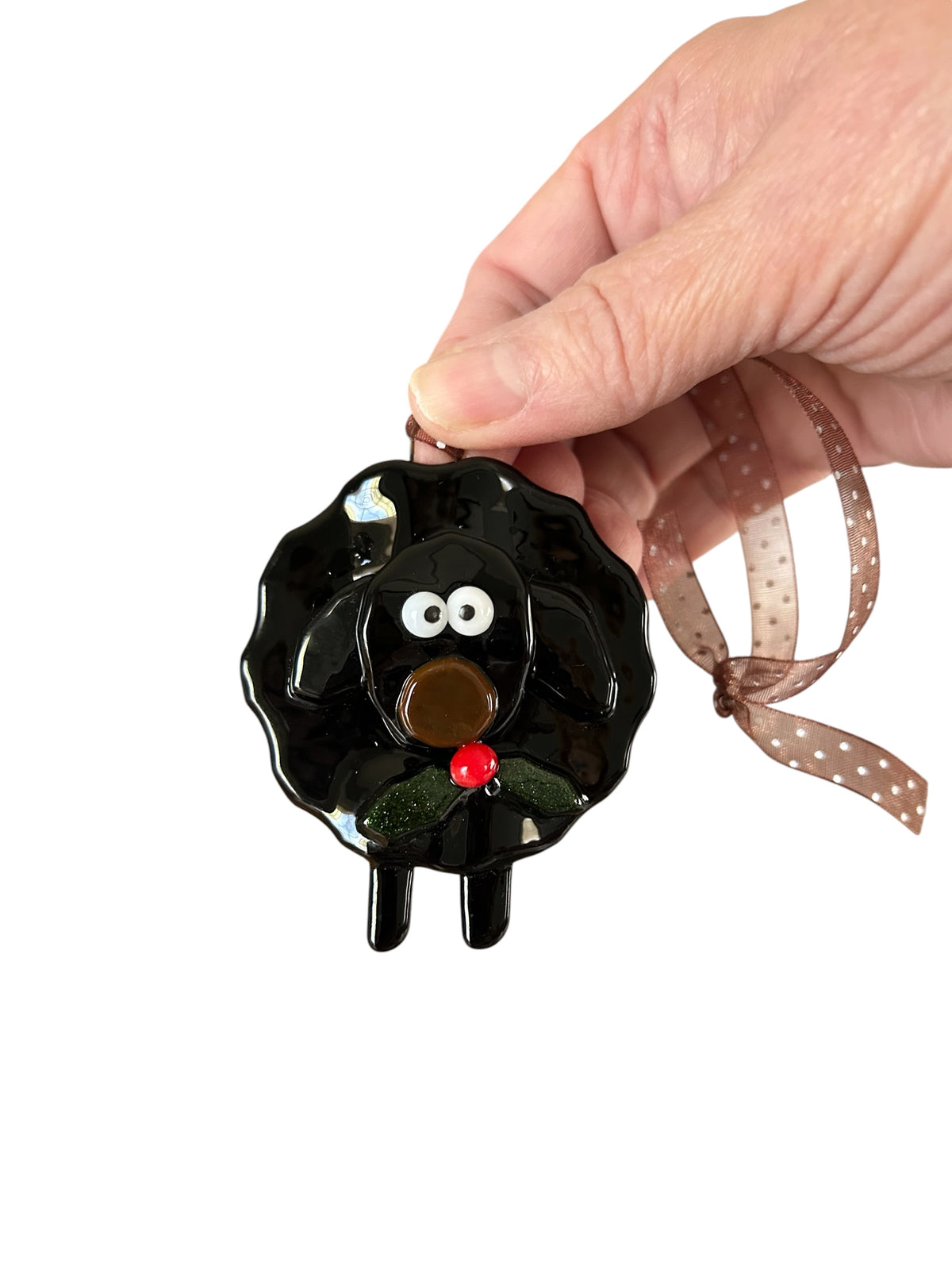 Fused Glass Christmas Ornament, Sheep Design, 3 Inch, Black or White