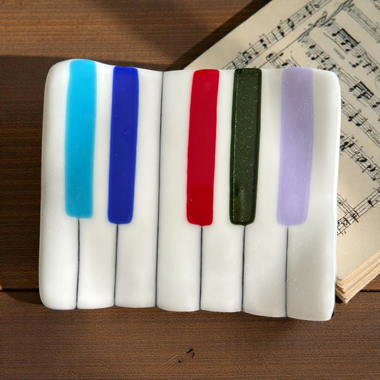 Homemade Fused Glass Sushi Plate with Crazy Piano Keys Design