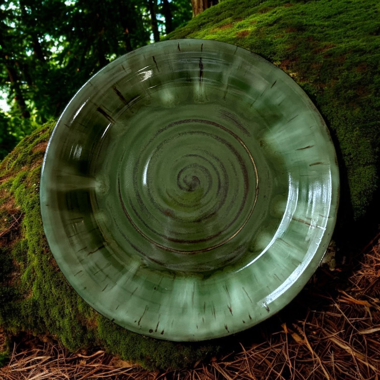 Wheel-Thrown Pie Pan #3 in Aspen Green
