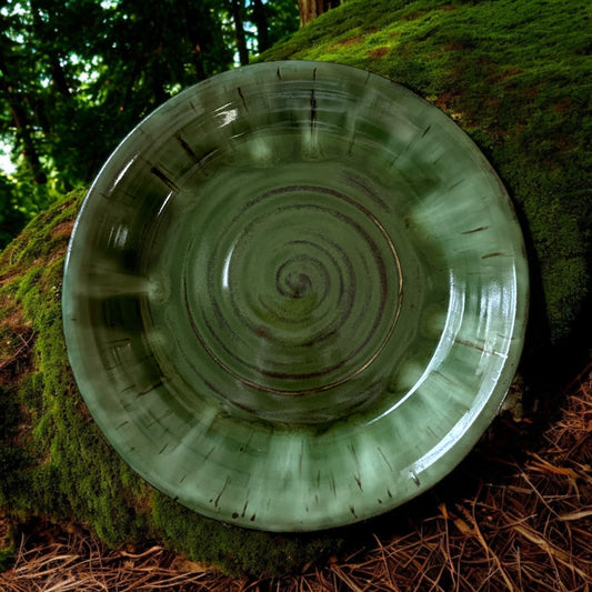 Wheel-Thrown Pie Pan #3 in Aspen Green