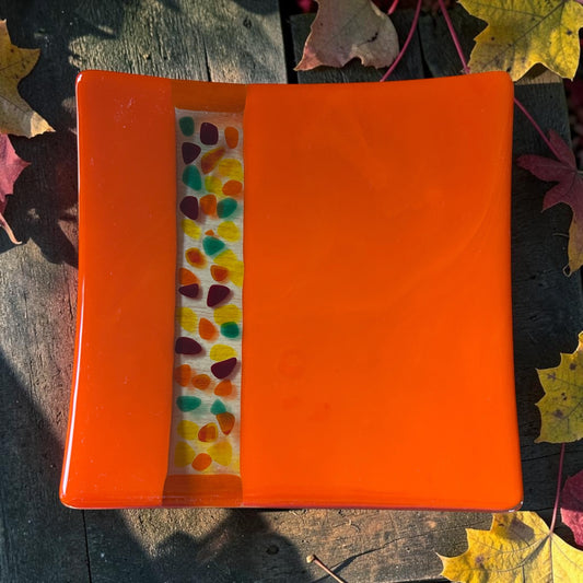 Large Homemade Fused Glass Sushi Plate in Autumn Colors