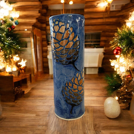 Tall Handpainted Vase #31 with Pinecones Designs