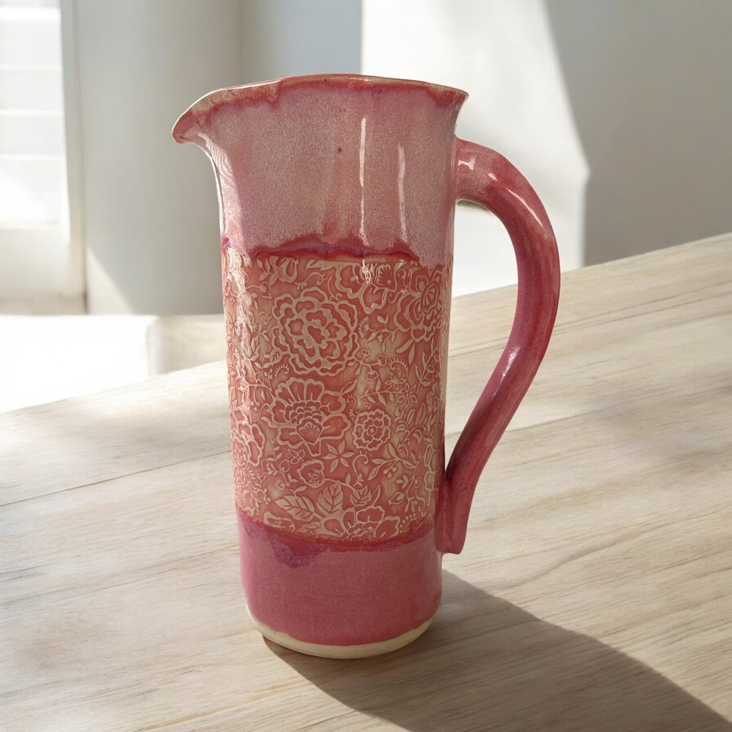 Tall Textured Pitcher #3 in Pink and White