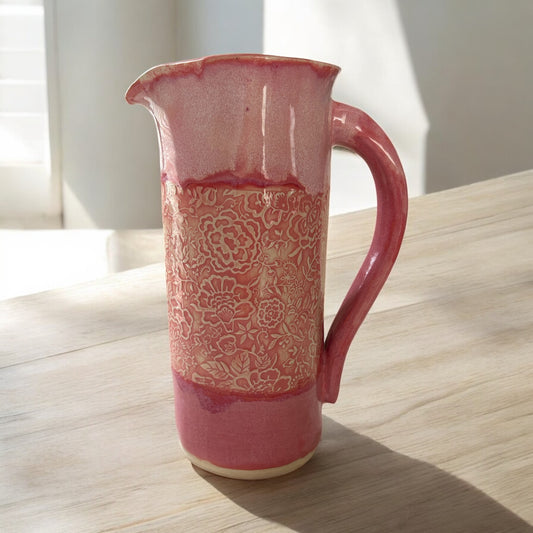Tall Textured Pitcher #3 in Pink and White