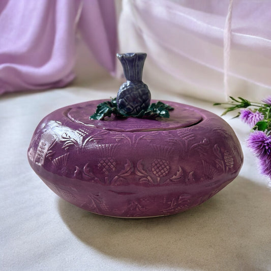 Textured Puffy Jar #1 and Lid with Sculpted Scottish Thistle Topper