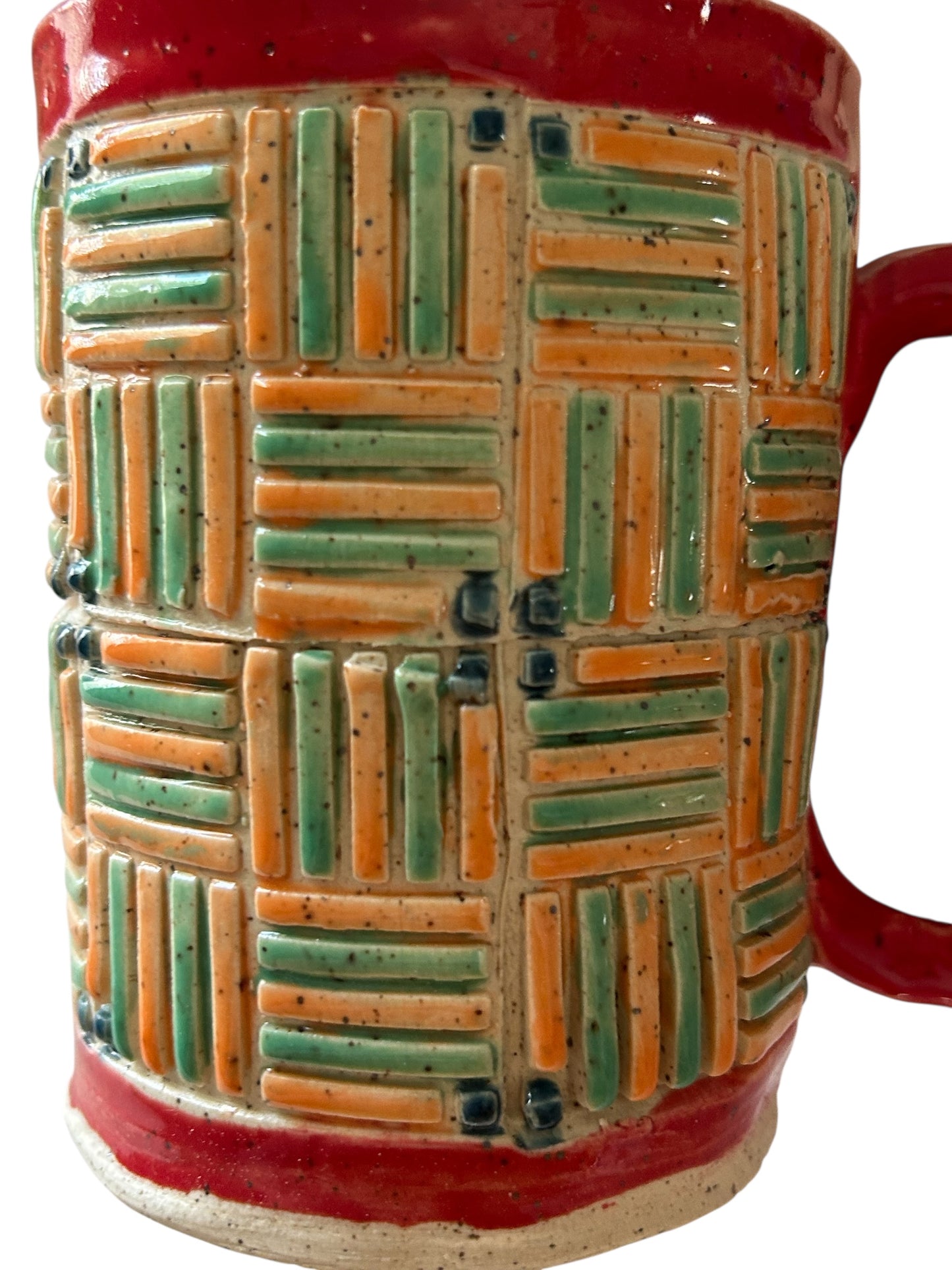 Quilt Stamped Mug #16 in Red, Orange, and Green